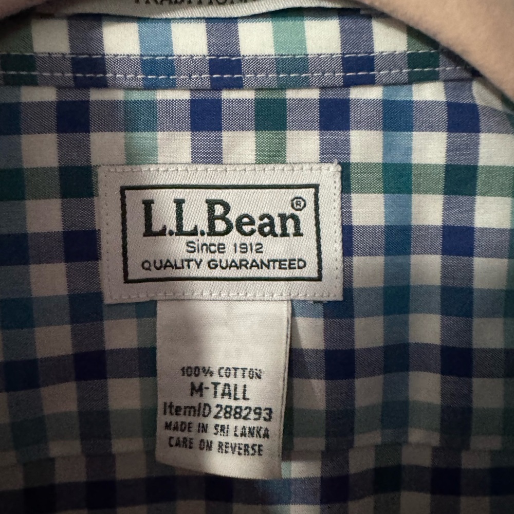 L.L. Bean Men's Green and Blue Plaid Shirt